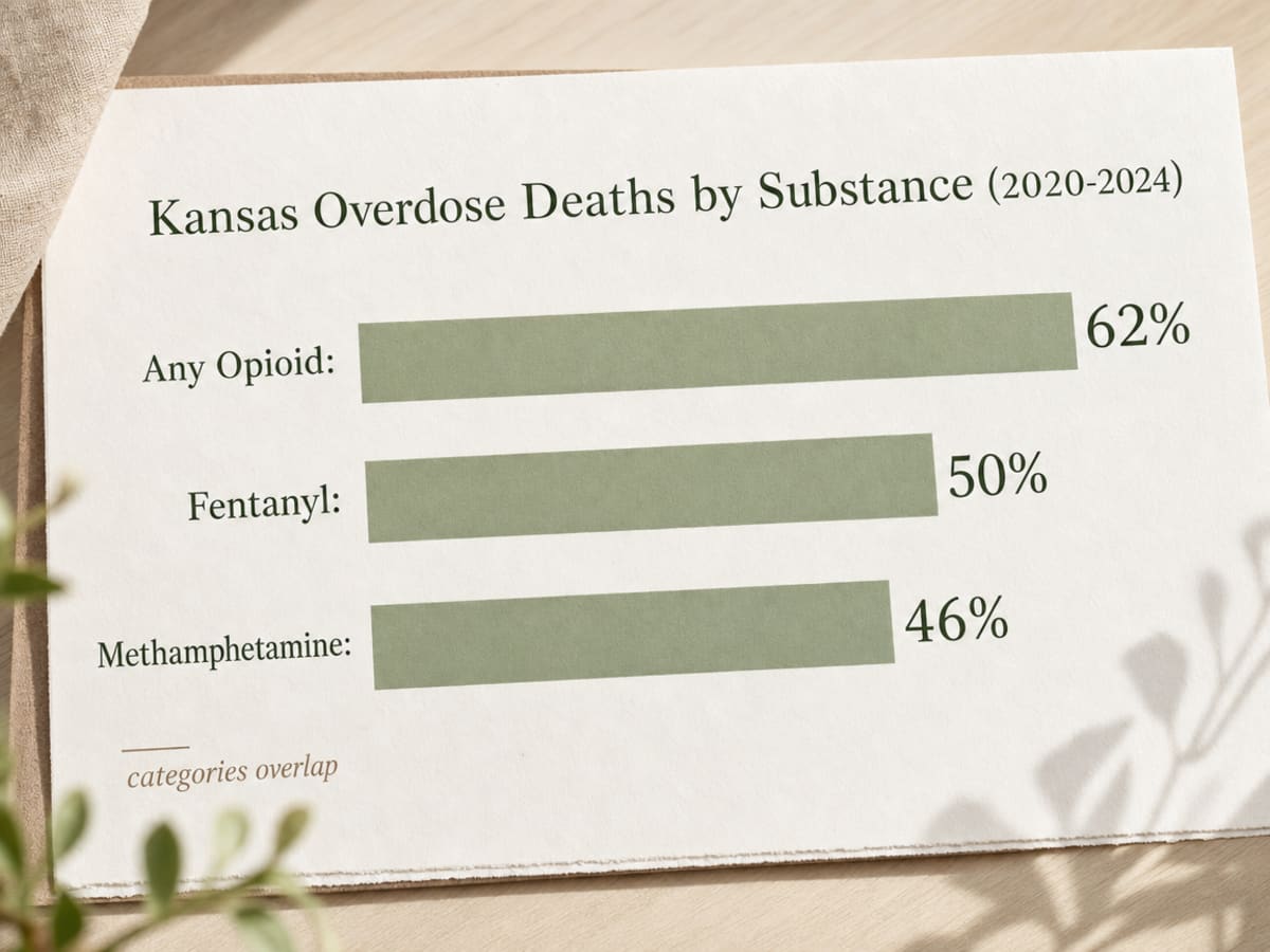 Chart showing Kansas Overdose Deaths by Substance (2020-2024)