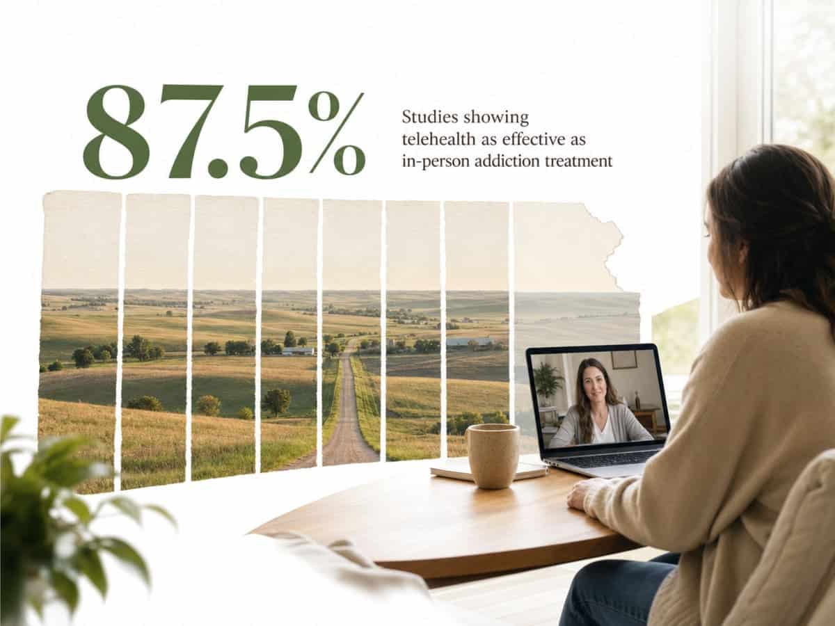 Infographic showing Studies showing telehealth as effective as in-person addiction treatment