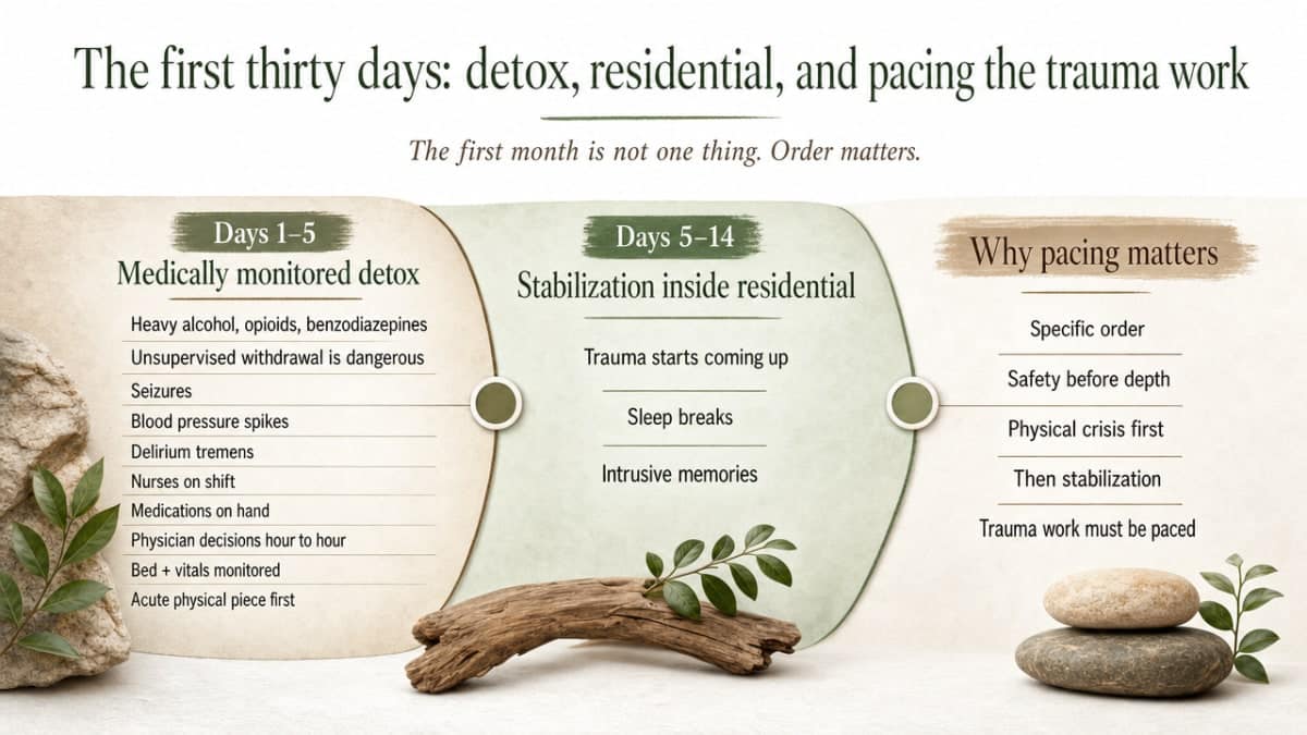 Visualize the three-phase 30-day timeline described in the section, showing what happens in each window and why pacing matters