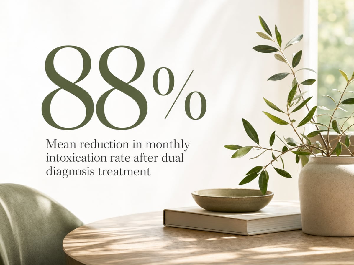 Infographic showing Mean reduction in monthly intoxication rate after dual diagnosis treatment