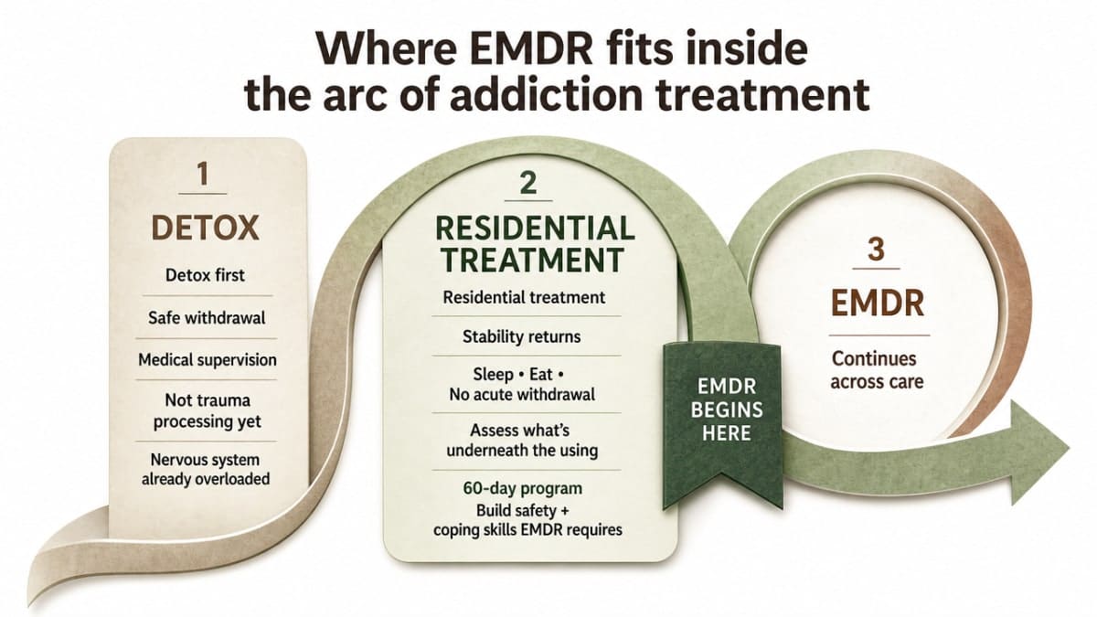 Visualize the treatment continuum described in this section, showing where EMDR enters and continues across levels of care