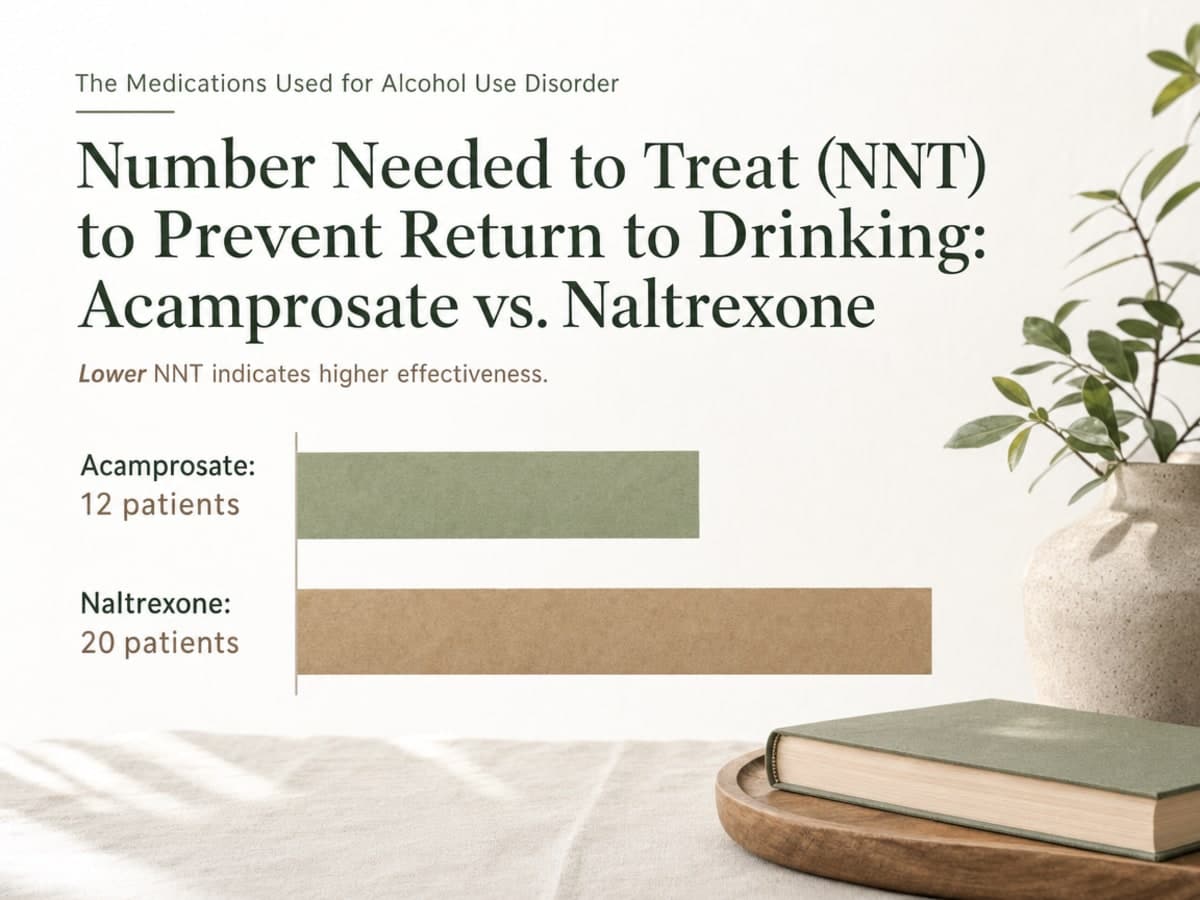 Chart showing Number Needed to Treat (NNT) to Prevent Return to Drinking: Acamprosate vs. Naltrexone