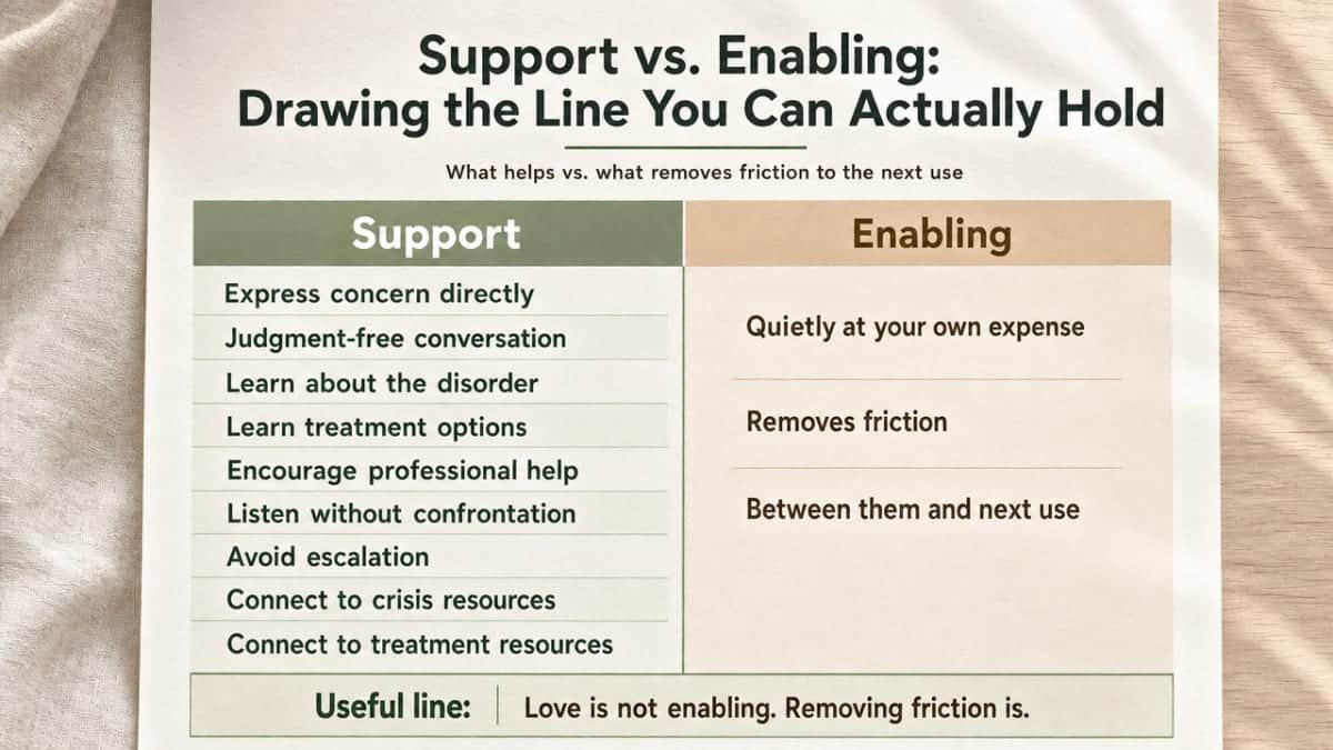 Visualize the section's explicit support-vs-enabling comparison as a side-by-side reference families can use in real time