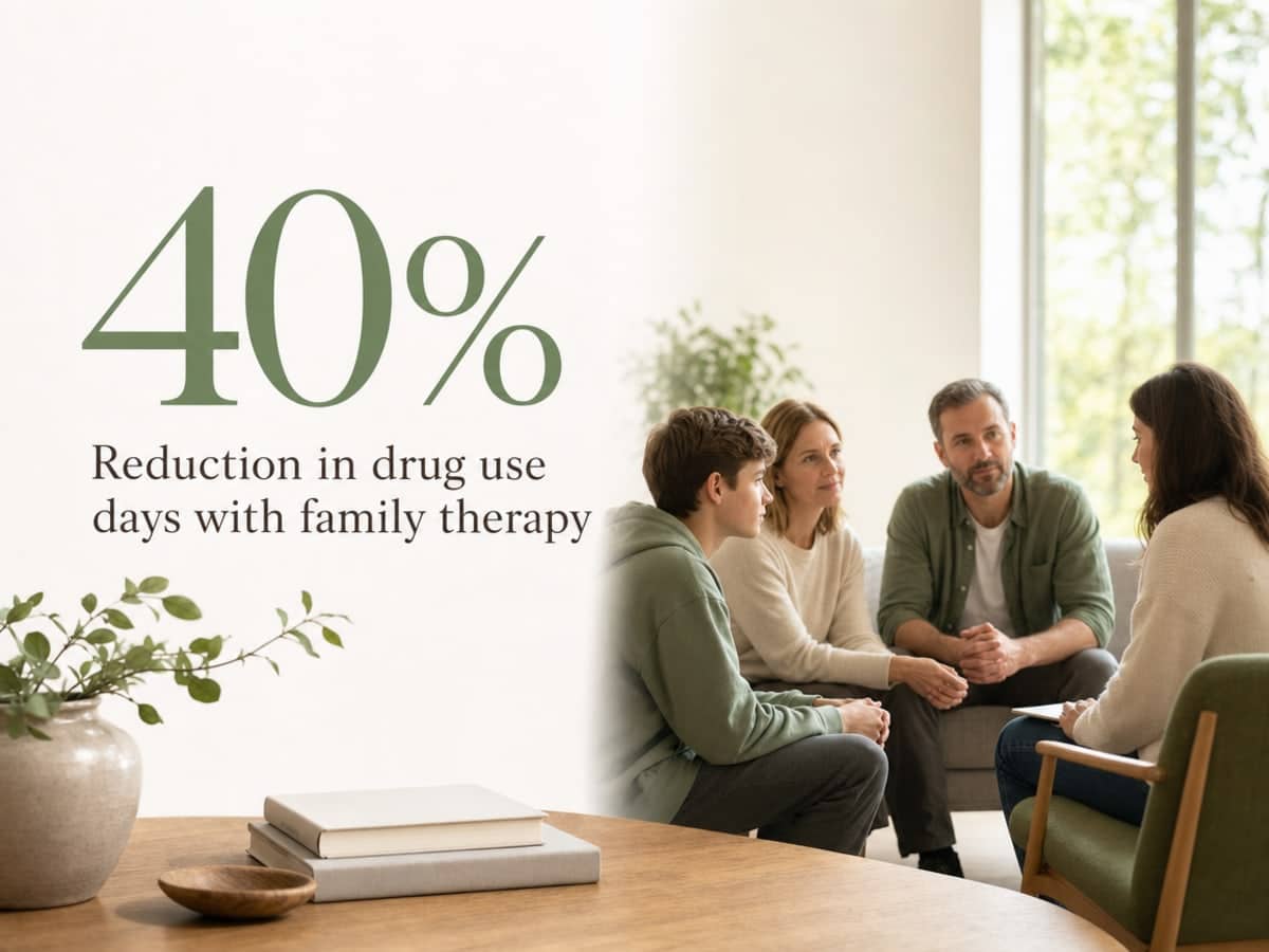 Infographic showing Reduction in drug use days with family therapy