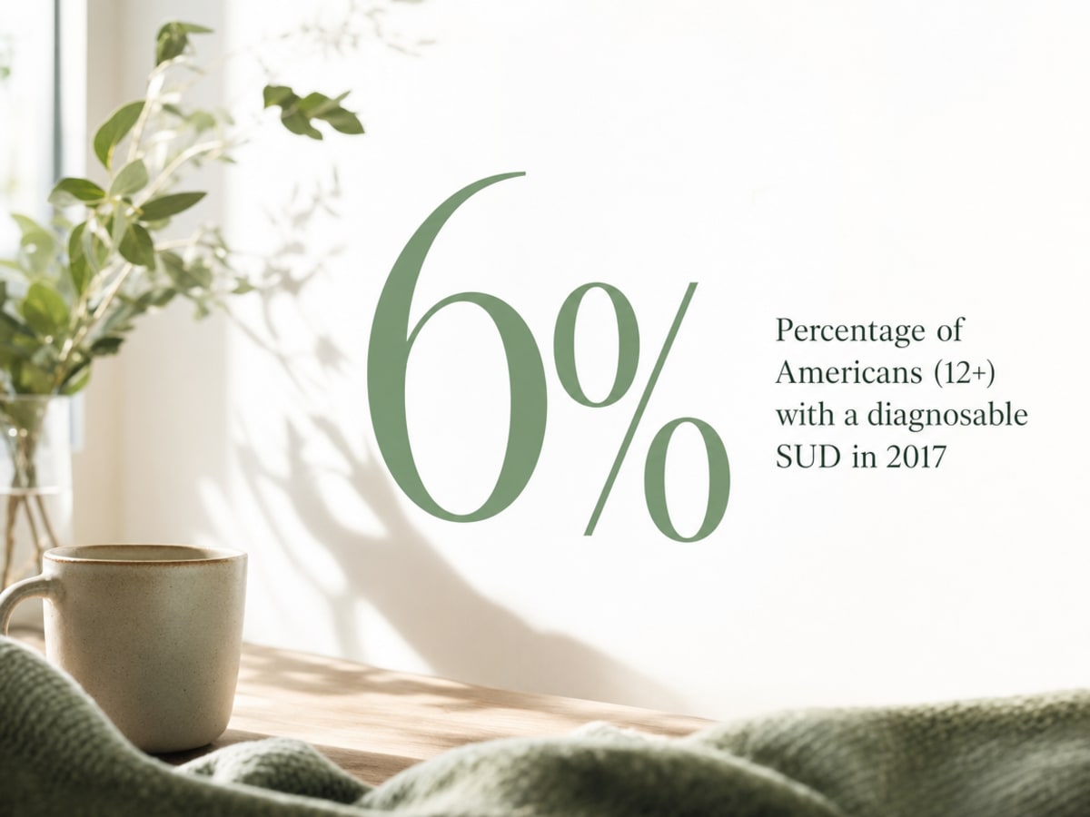 Infographic showing Percentage of Americans (12+) with a diagnosable SUD in 2017