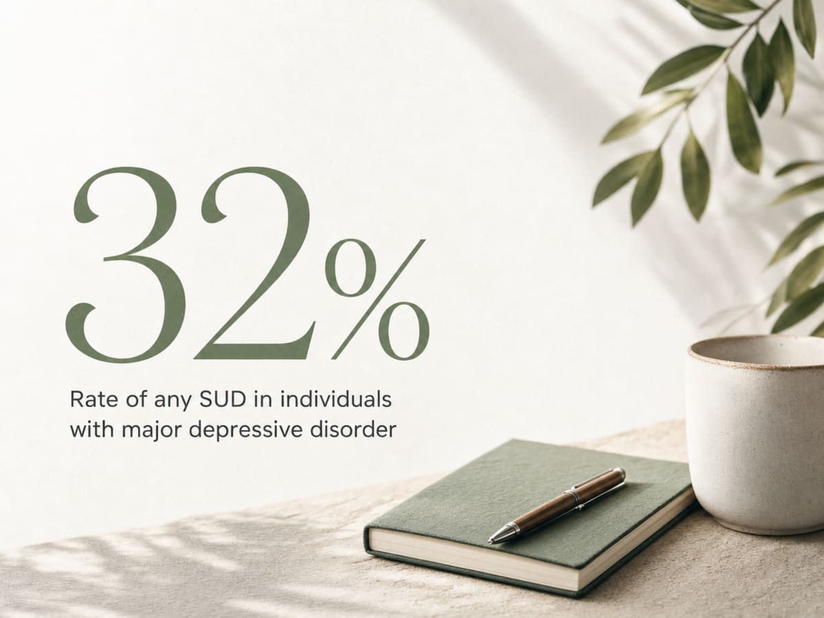 Infographic showing Rate of any SUD in individuals with major depressive disorder