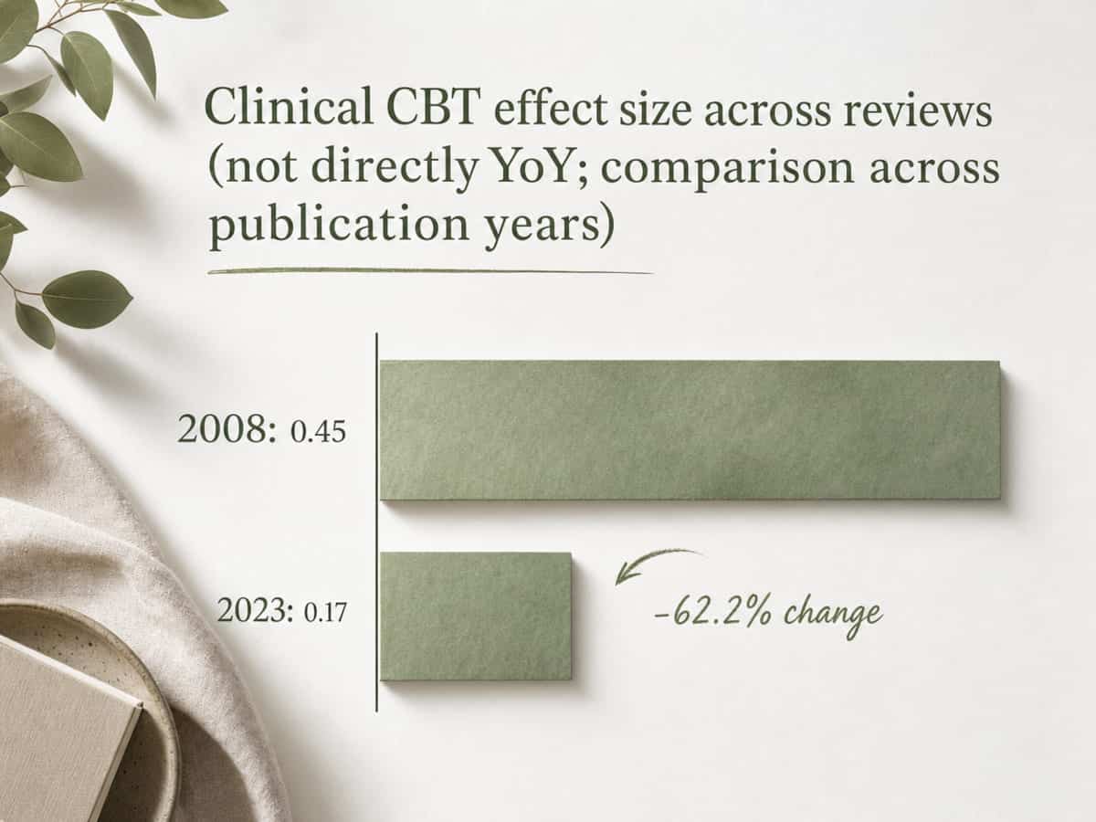 Chart showing Clinical CBT effect size across reviews (not directly YoY; comparison across publication years)