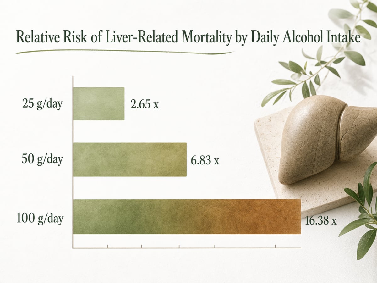 Chart showing Relative Risk of Liver-Related Mortality by Daily Alcohol Intake