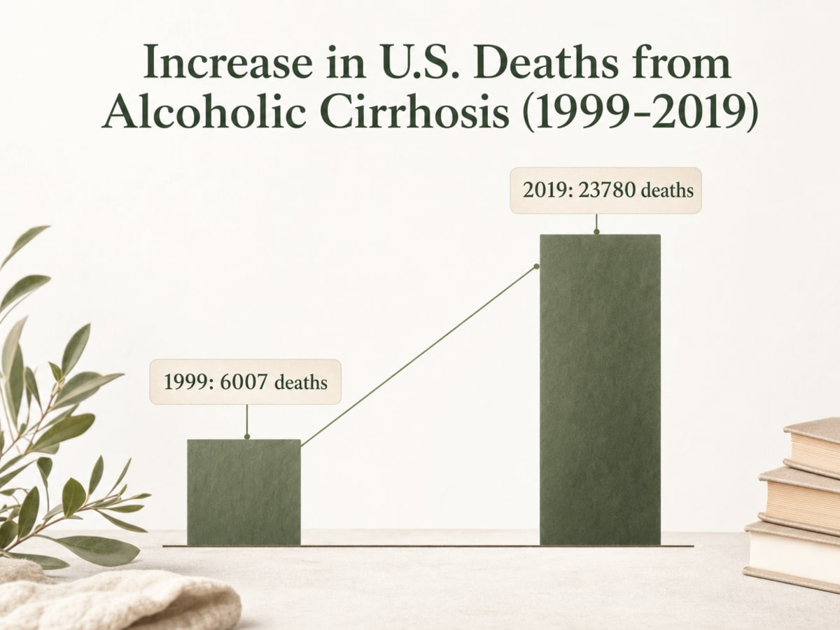 Chart showing Increase in U.S. Deaths from Alcoholic Cirrhosis (1999-2019)