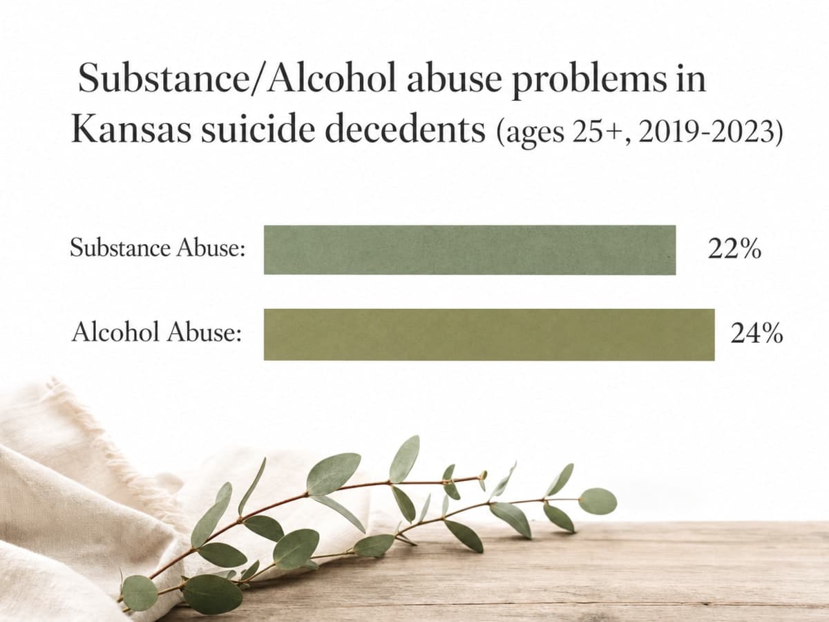 Chart showing Substance/Alcohol abuse problems in Kansas suicide decedents (ages 25+, 2019-2023)