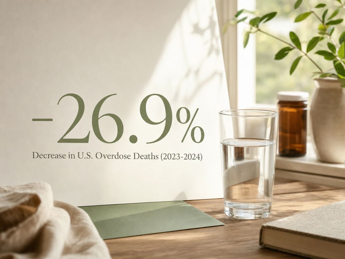 Infographic showing Decrease in U.S. Overdose Deaths (2023-2024)