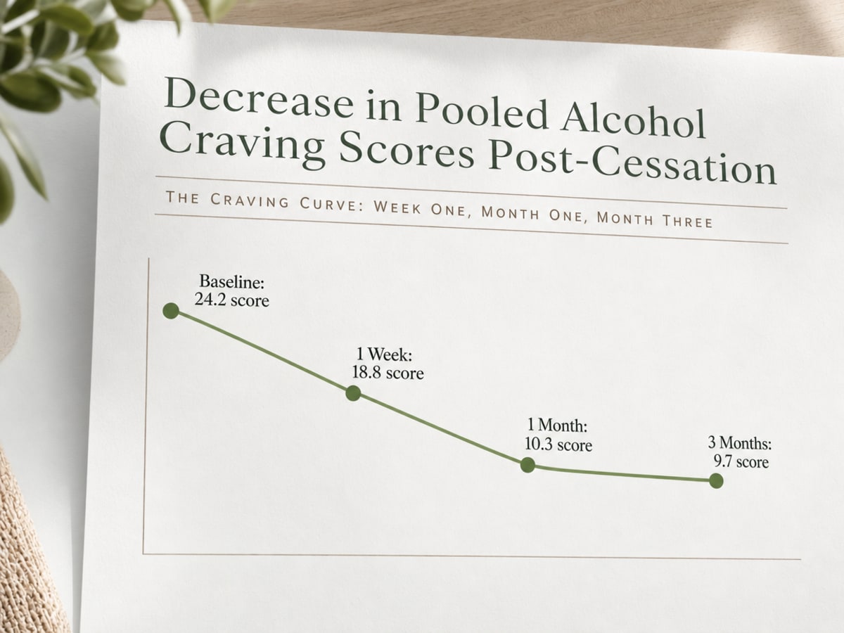 Chart showing Decrease in Pooled Alcohol Craving Scores Post-Cessation