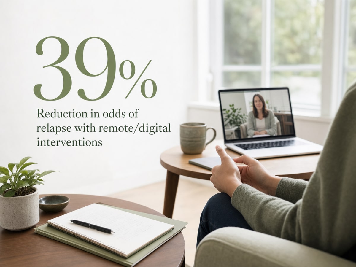 Infographic showing Reduction in odds of relapse with remote/digital interventions