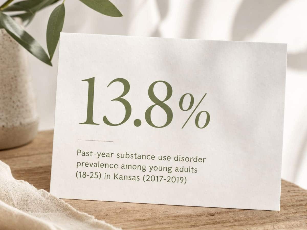 Infographic showing Past-year substance use disorder prevalence among young adults (18-25) in Kansas (2017-2019)