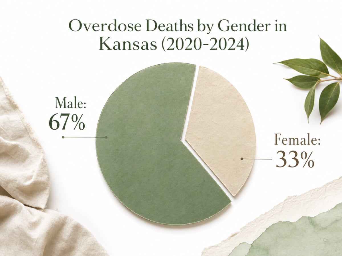 Chart showing Overdose Deaths by Gender in Kansas (2020-2024)