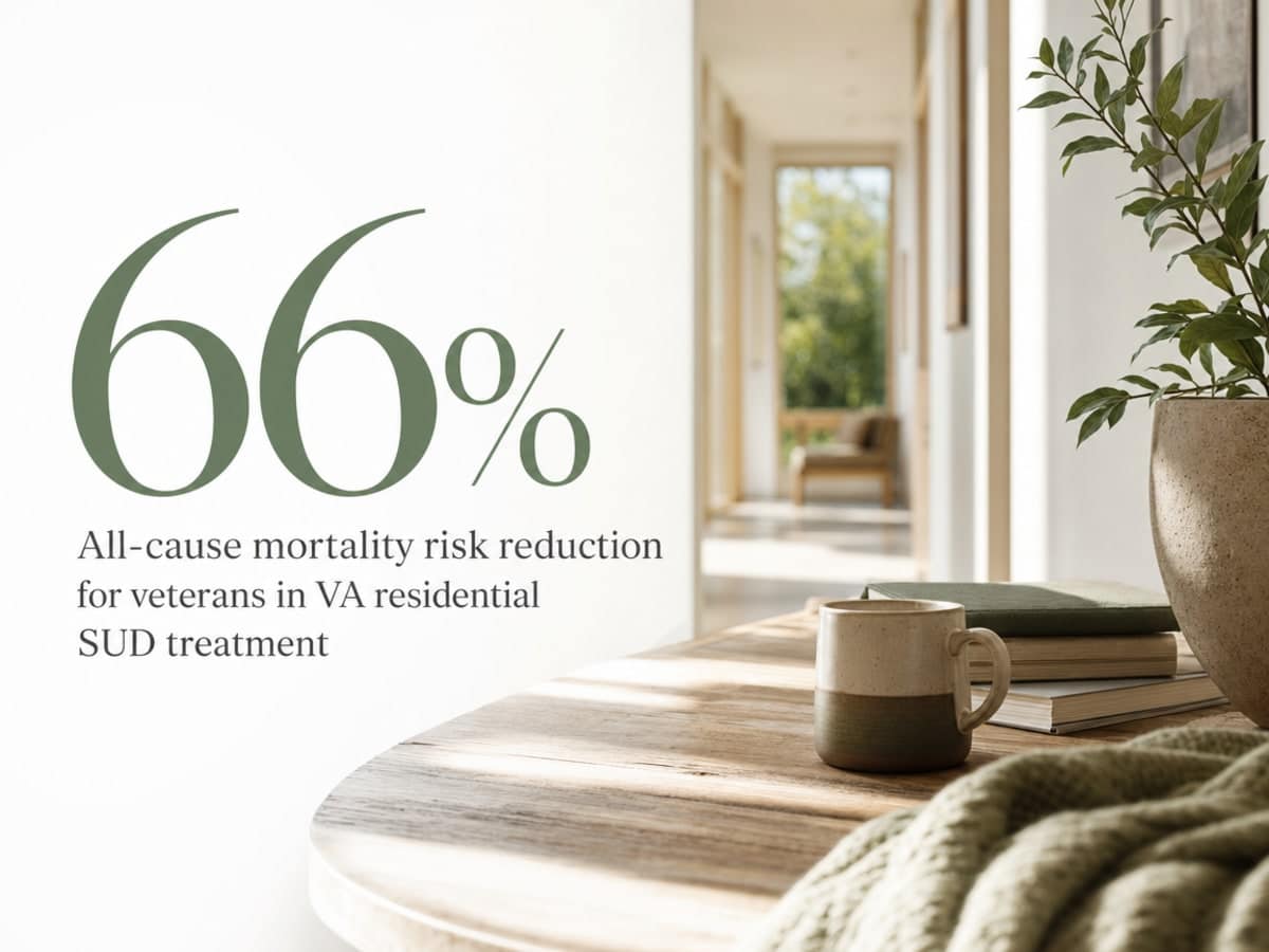 Infographic showing All-cause mortality risk reduction for veterans in VA residential SUD treatment