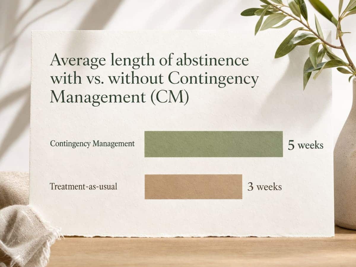 Chart showing Average length of abstinence with vs. without Contingency Management (CM)