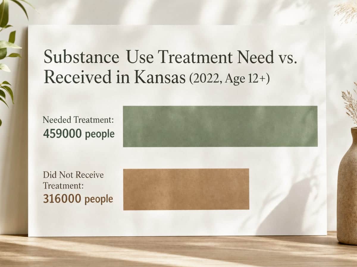 Chart showing Substance Use Treatment Need vs. Received in Kansas (2022, Age 12+)