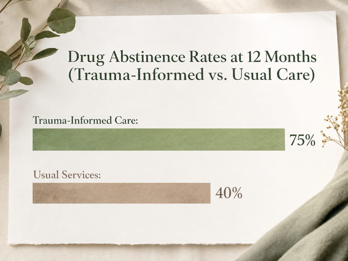 Chart showing Drug Abstinence Rates at 12 Months (Trauma-Informed vs. Usual Care)