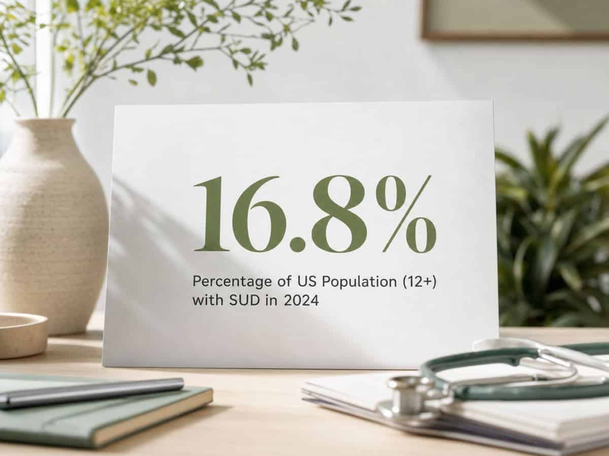 Infographic showing Percentage of US Population (12+) with SUD in 2024