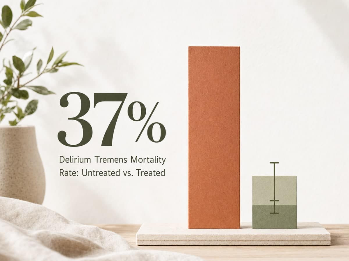 Infographic showing Delirium Tremens Mortality Rate: Untreated vs. Treated