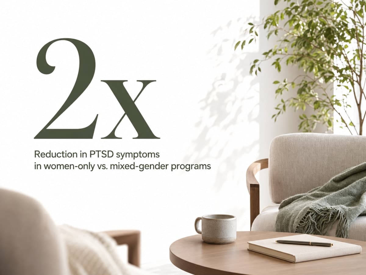 Infographic showing Reduction in PTSD symptoms in women-only vs. mixed-gender programs