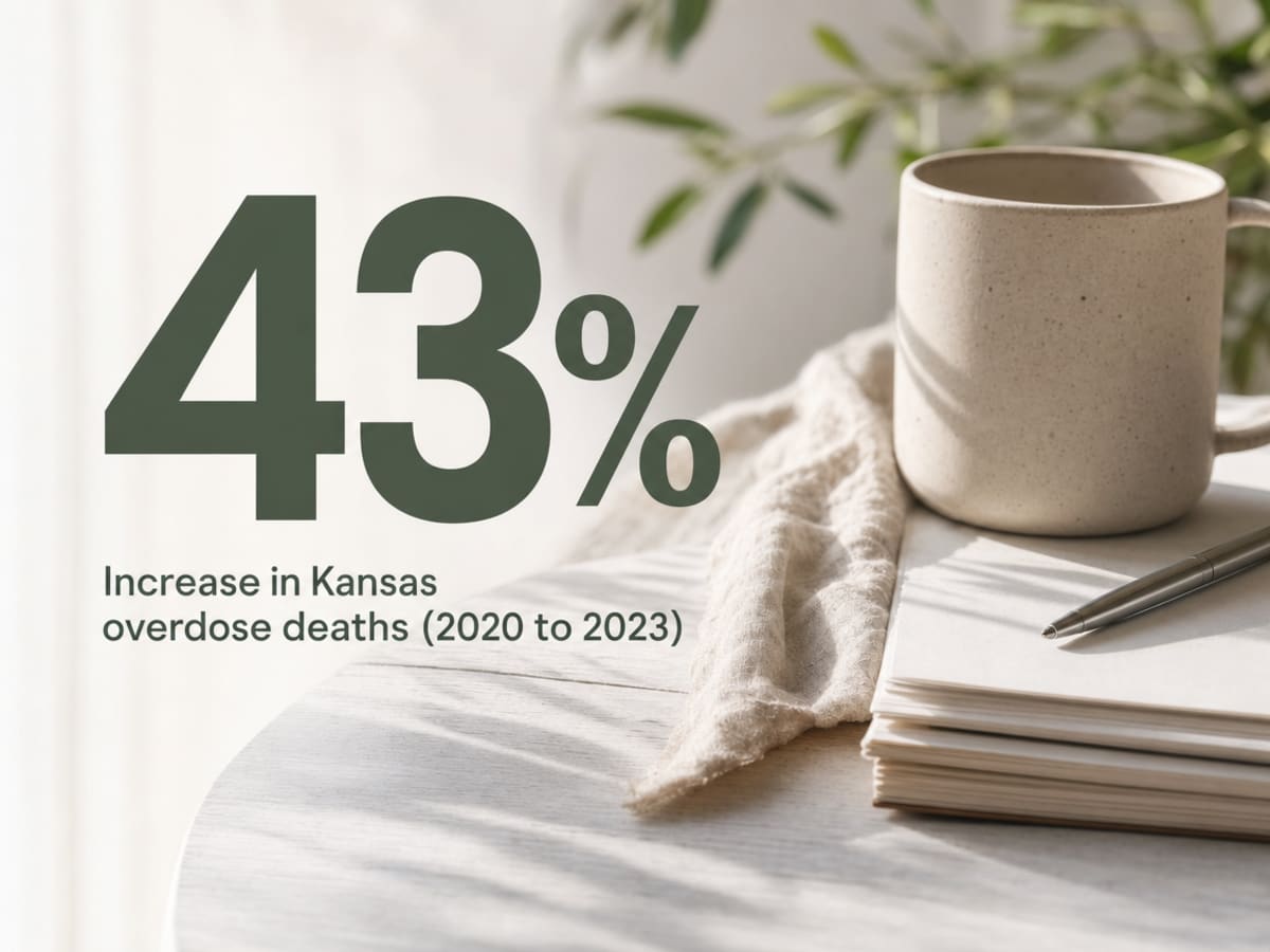 Infographic showing Increase in Kansas overdose deaths (2020 to 2023)
