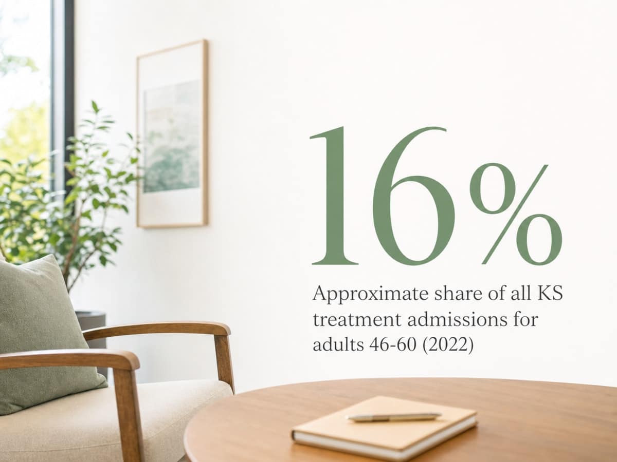 Infographic showing Approximate share of all KS treatment admissions for adults 46-60 (2022)