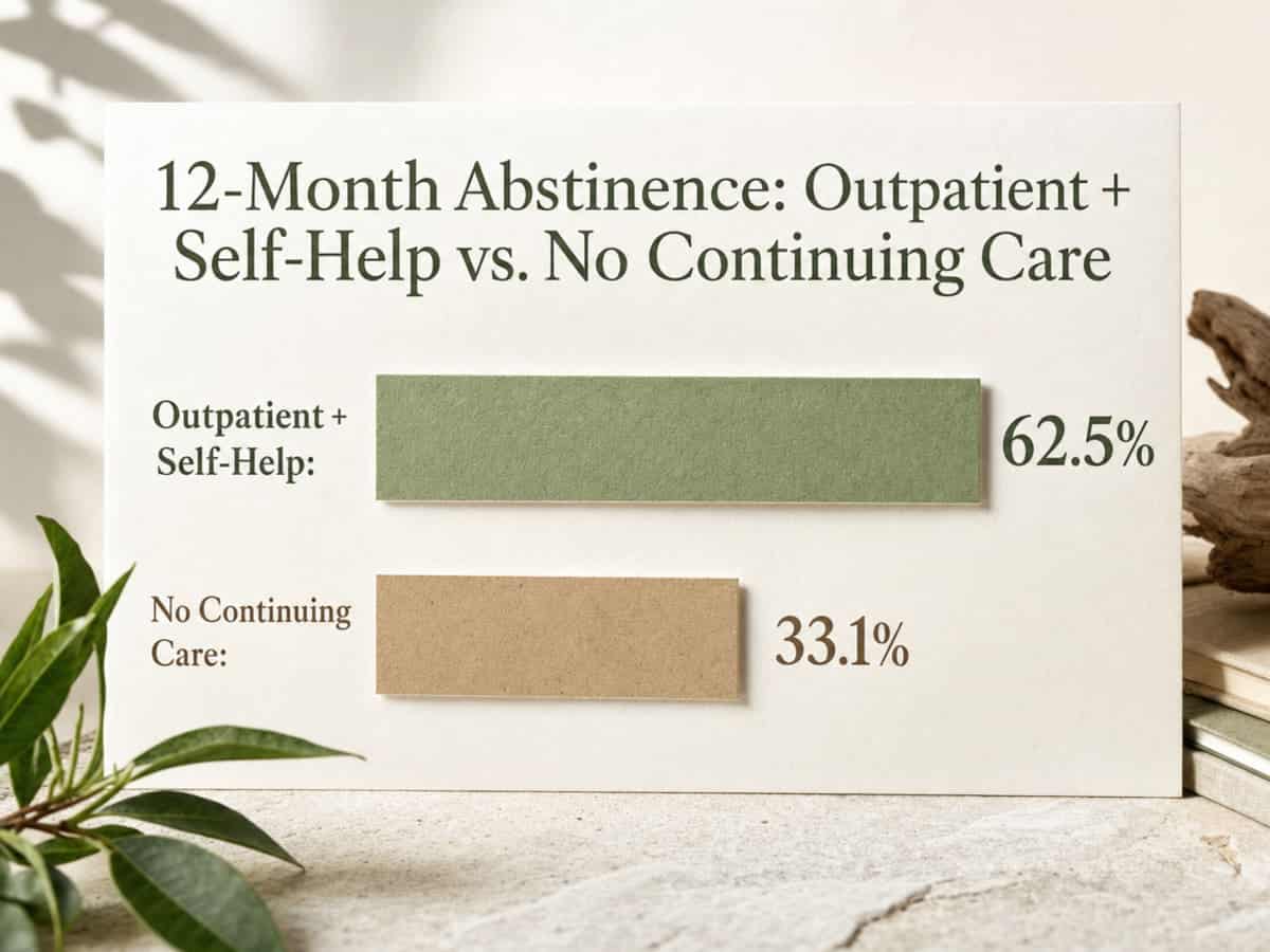 Chart showing 12-Month Abstinence: Outpatient + Self-Help vs. No Continuing Care