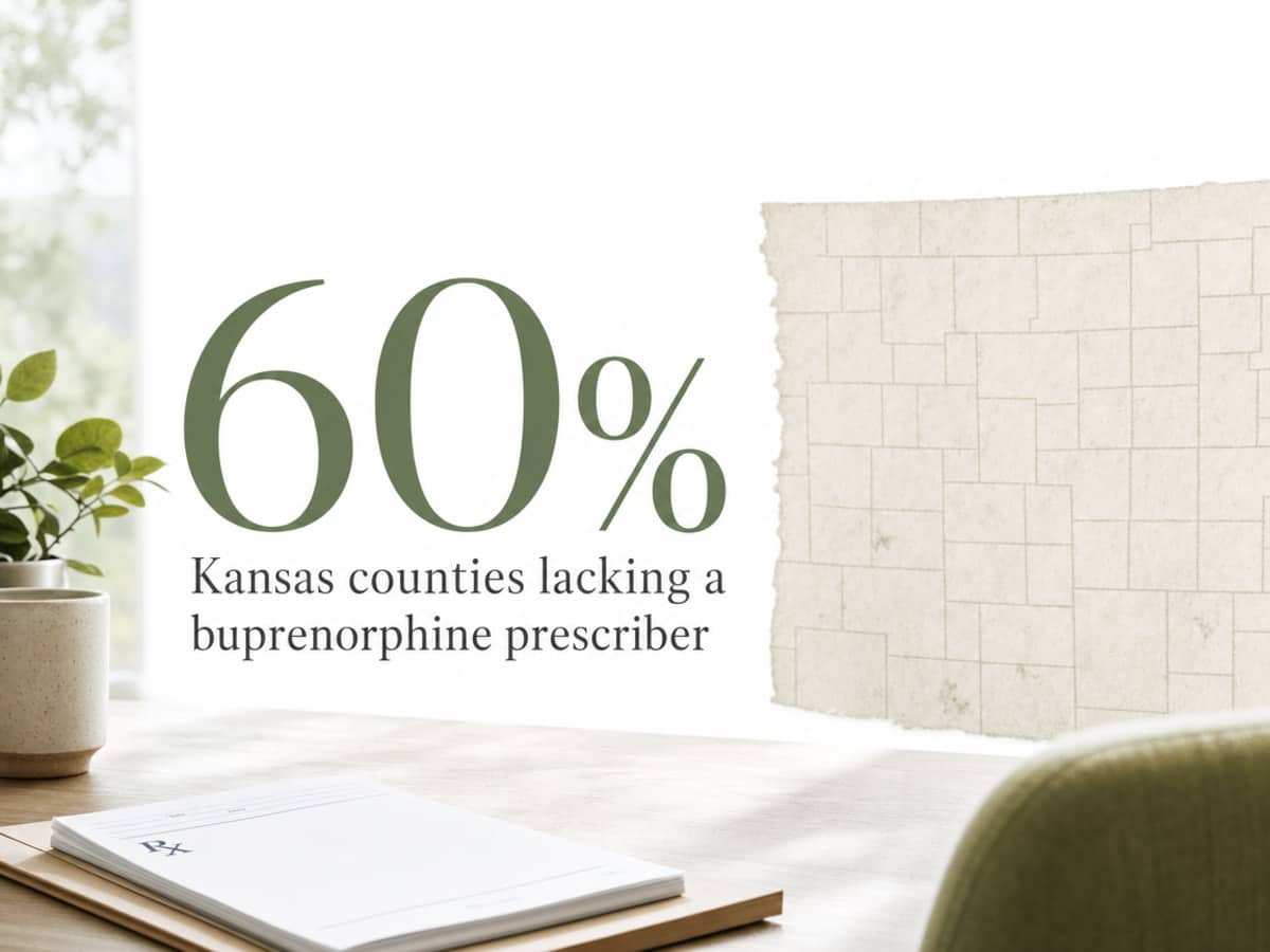 Infographic showing Kansas counties lacking a buprenorphine prescriber