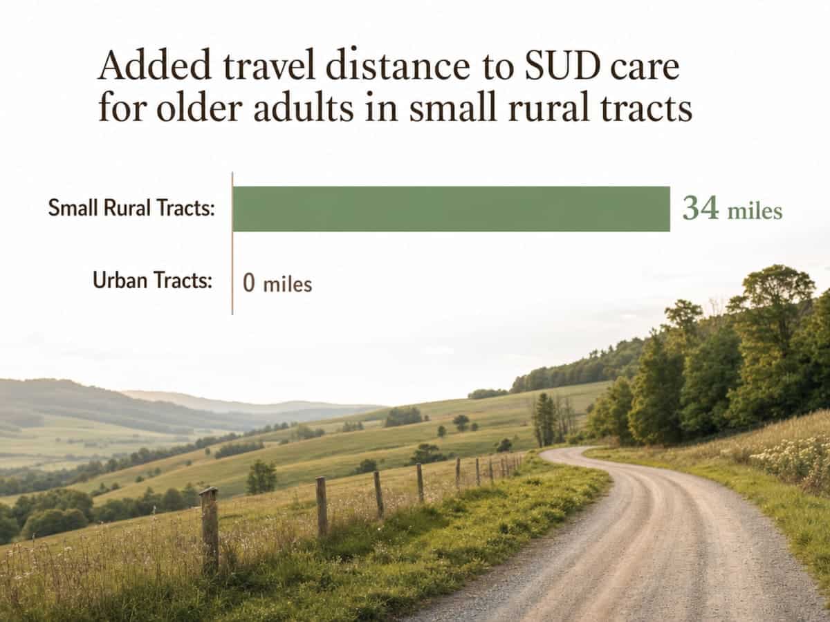 Chart showing Added travel distance to SUD care for older adults in small rural tracts
