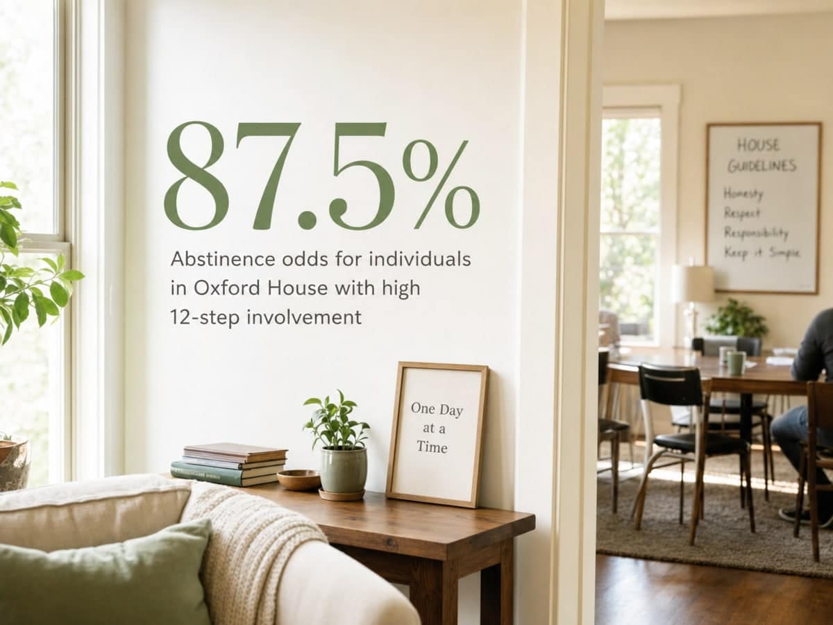 Infographic showing Abstinence odds for individuals in Oxford House with high 12-step involvement