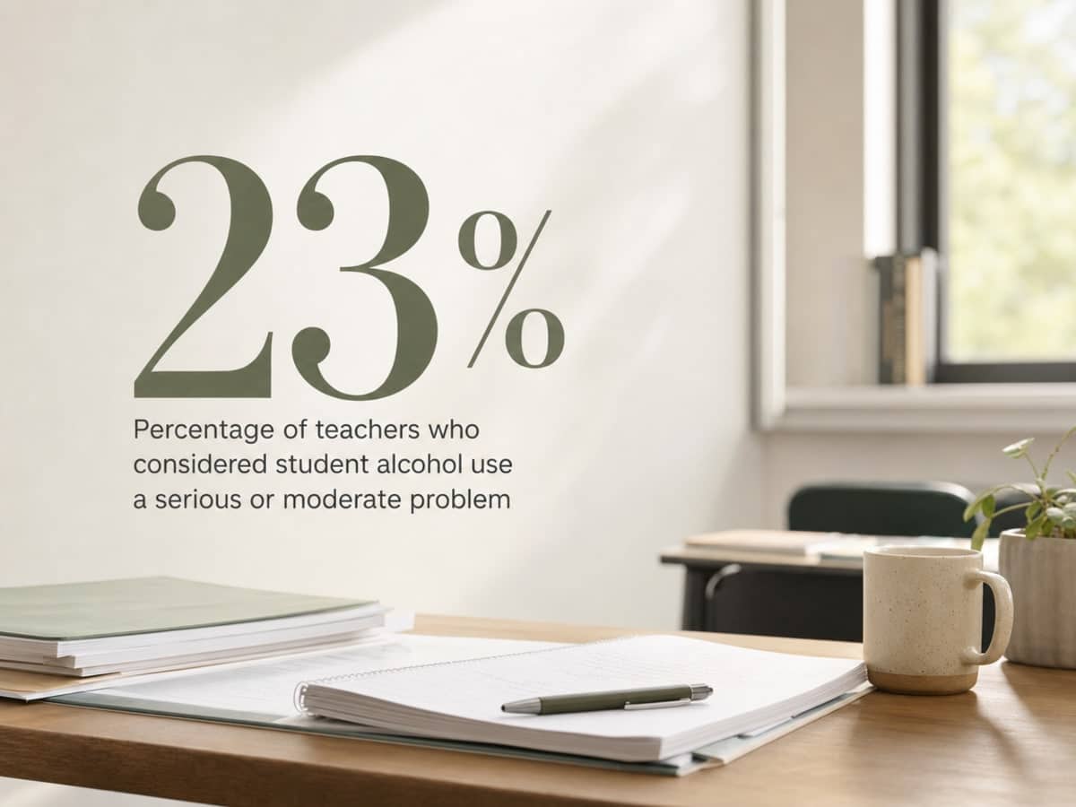 Infographic showing Percentage of teachers who considered student alcohol use a serious or moderate problem
