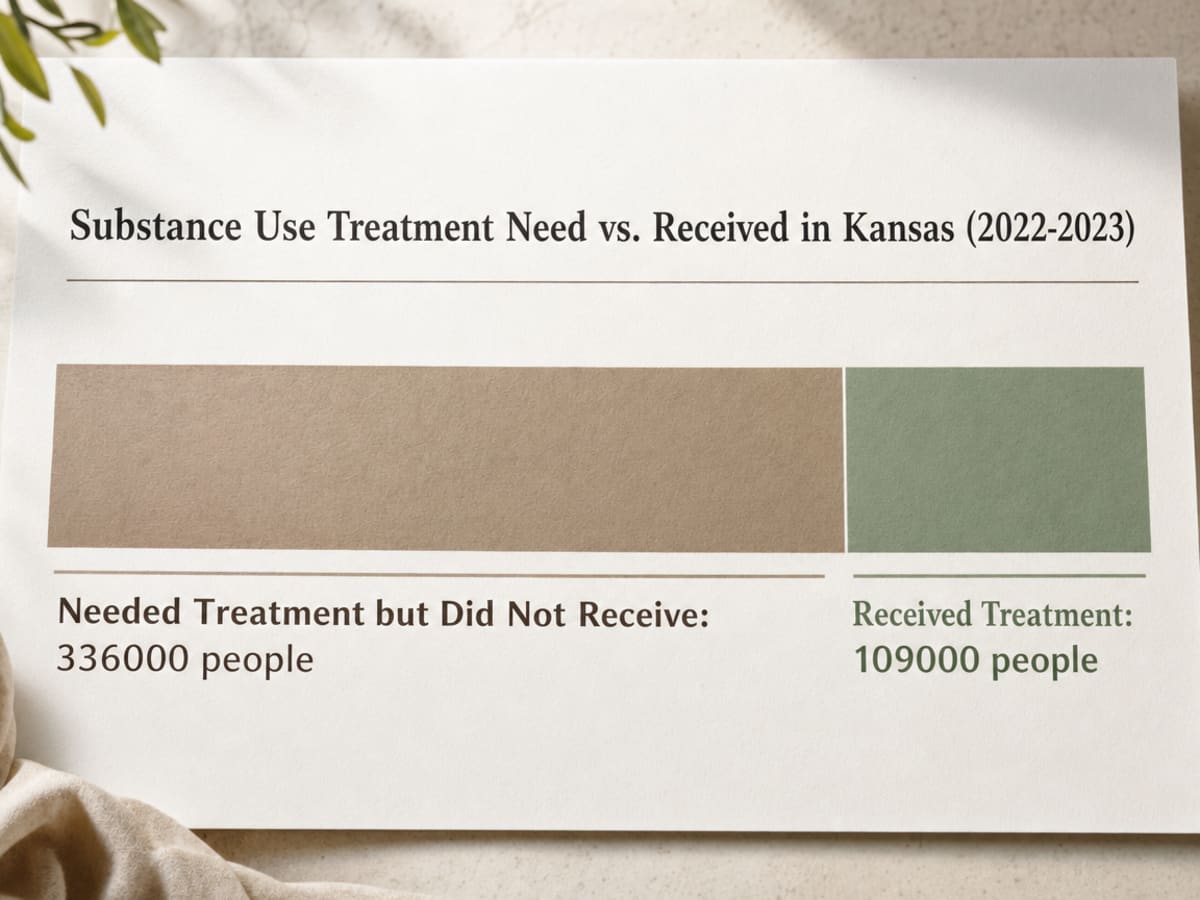 Chart showing Substance Use Treatment Need vs. Received in Kansas (2022-2023)