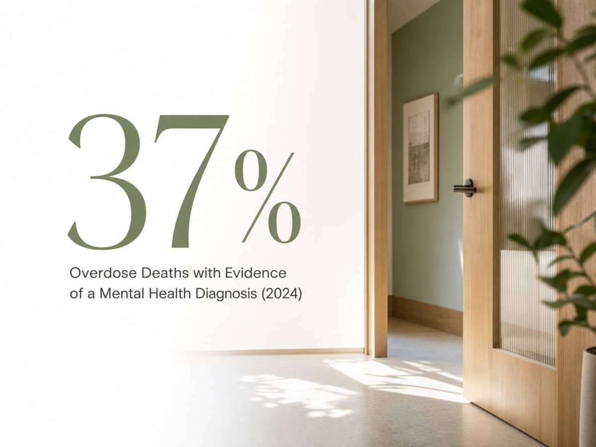 Infographic showing Overdose Deaths with Evidence of a Mental Health Diagnosis (2024)