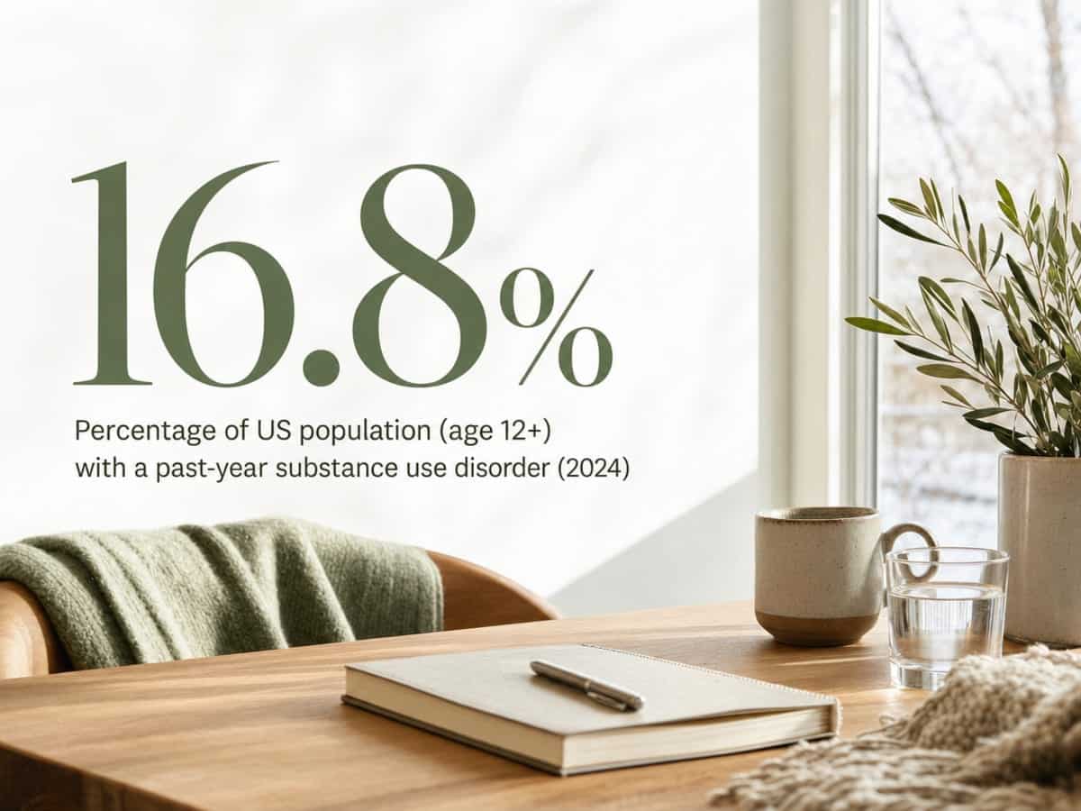 Infographic showing Percentage of US population (age 12+) with a past-year substance use disorder (2024)