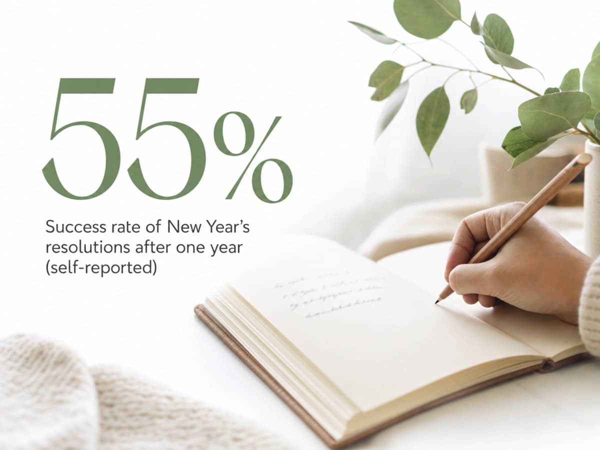 Infographic showing Success rate of New Year's resolutions after one year (self-reported)