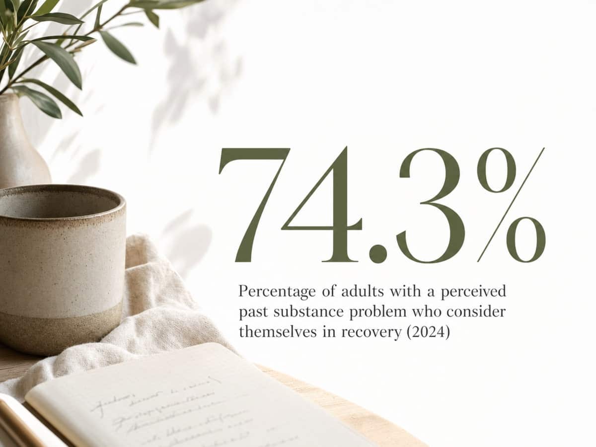 Infographic showing Percentage of adults with a perceived past substance problem who consider themselves in recovery (2024)