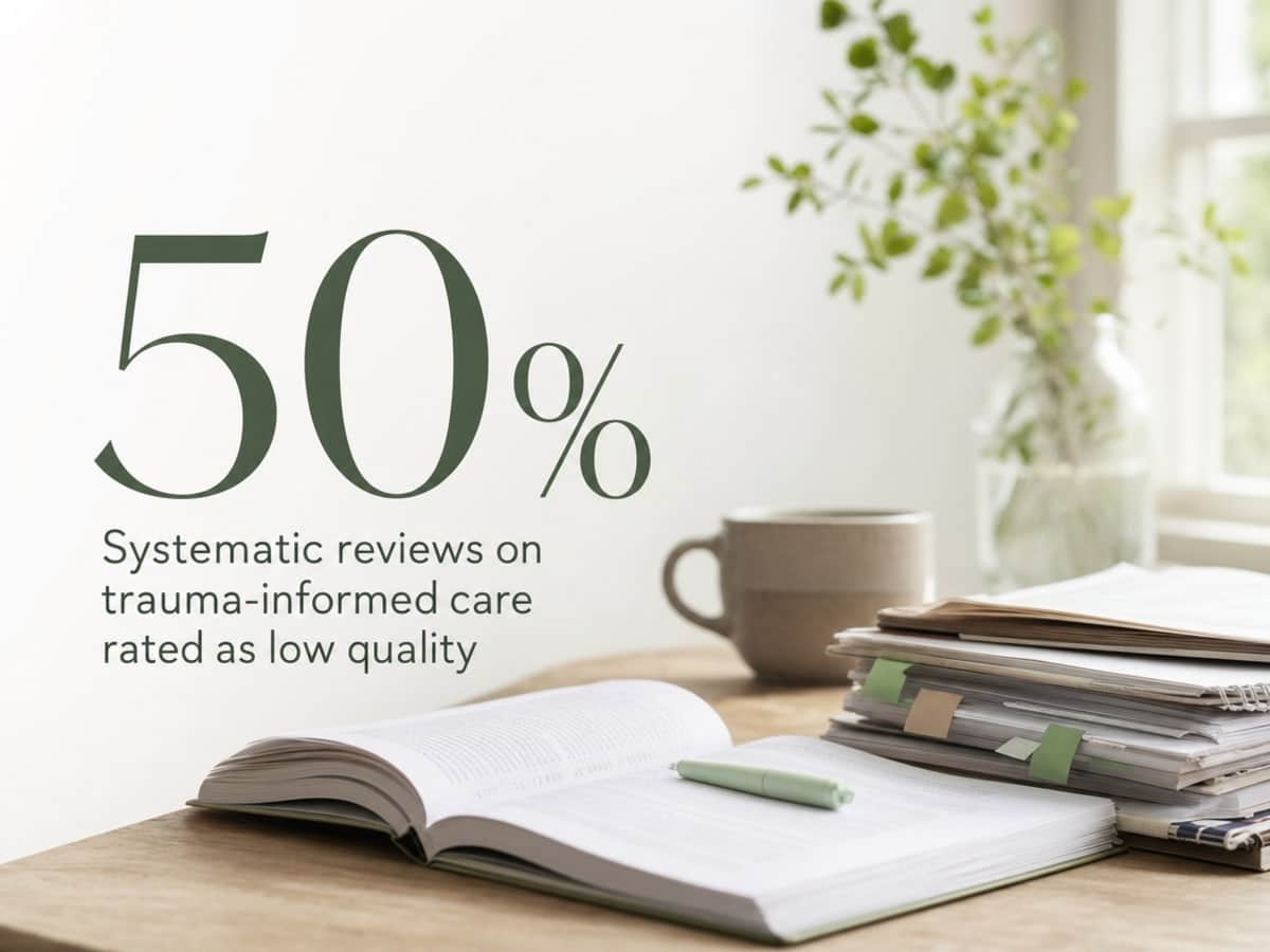 Infographic showing Systematic reviews on trauma-informed care rated as low quality
