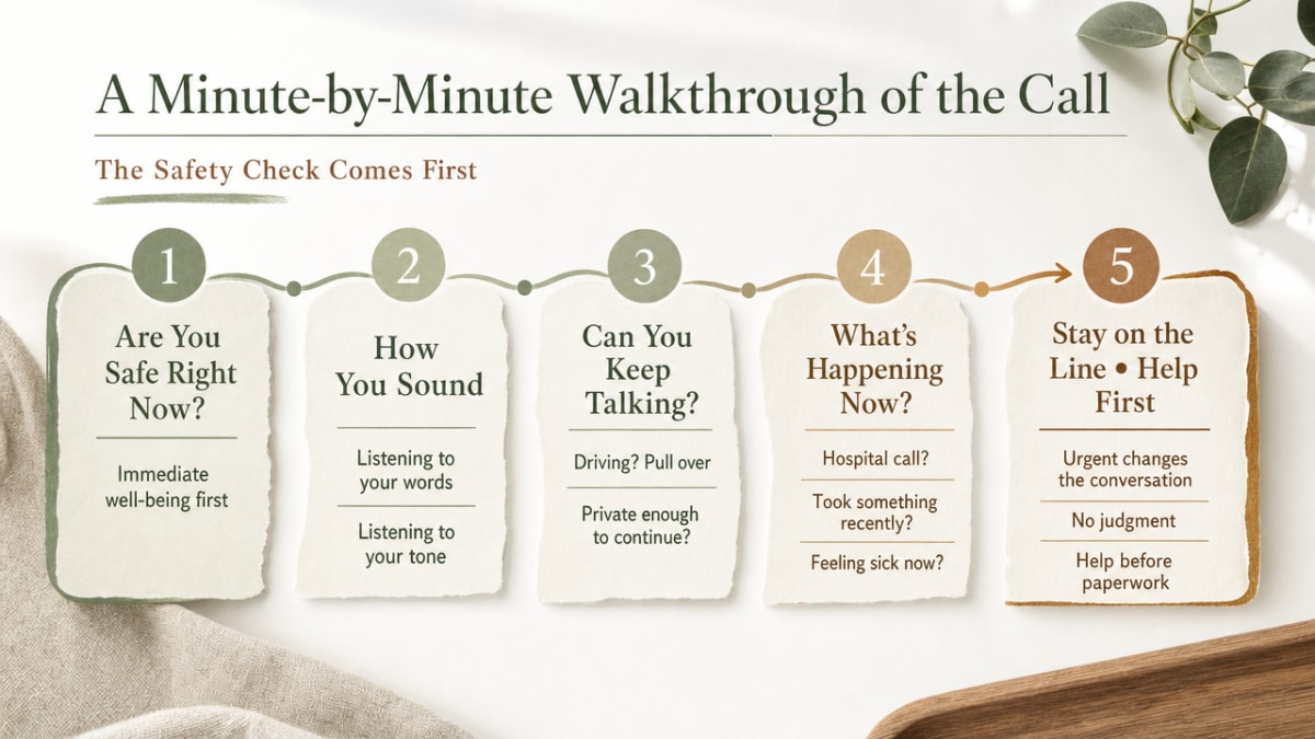 Visualize the five-stage first-call workflow described in this section so readers can preview the conversation flow before dialing